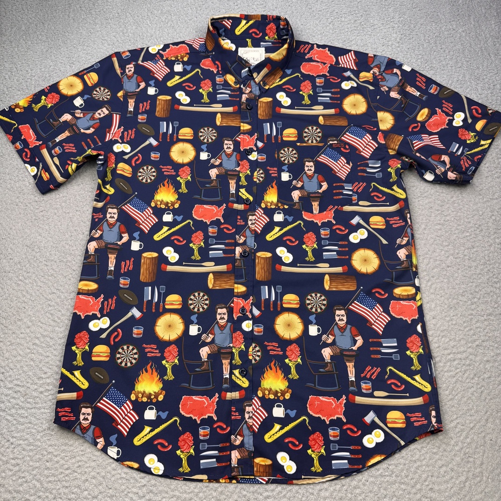 RSVLTS Parks And Recreation Shirt Mens Large Ron Swanson Pawnee KUNUFLEX BBQ USA